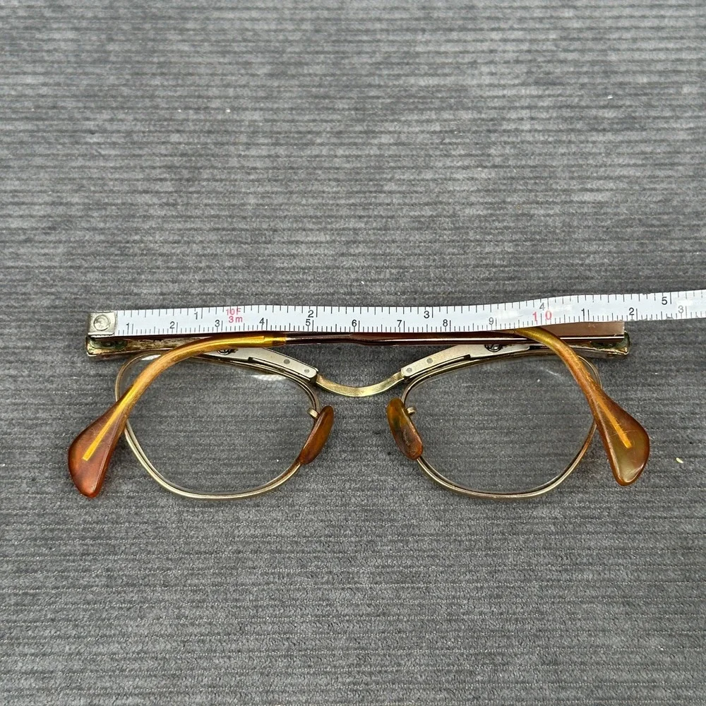 Vintage 50s Shuron Cat Eye Glasses Gold Copper Browline Frames 5 1/4 LO